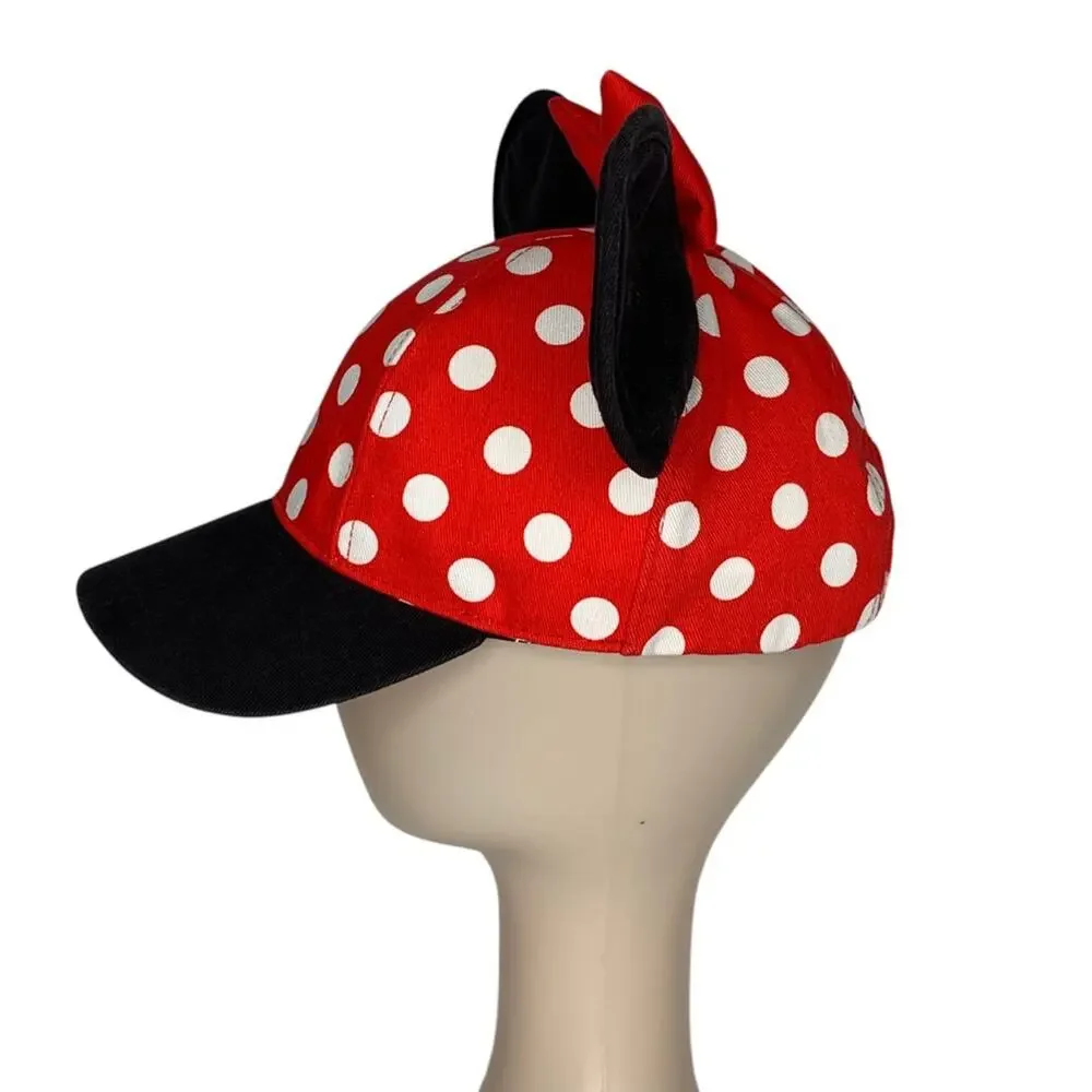 Disney Parks Youth Minnie Mouse Ears With Bow Hat Black Red White Polka Dot
